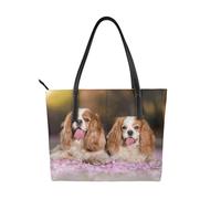 Hnnkloy Perros Cavalier King Charles Spaniel blancos y marrones,Bolso de mano de piel sintética, bolso tote de gran capacidad, bolso de hombro para mujer, ideal para el trabajo y los viajes.