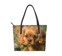 Hnnkloy Perros Cavalier King Charles Spaniel de pelo rizado marrón,Bolso de mano de piel sintética, bolso tote de gran capacidad, bolso de hombro para mujer, ideal para el trabajo y los viajes.