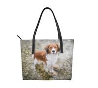 Hnnkloy Perros en el río, perros marrones y blancos, Paniel,Bolso de mano de piel sintética, bolso tote de gran capacidad, bolso de hombro para mujer, ideal para el trabajo y los viajes.