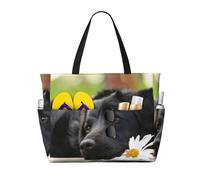Hnnkloy Perros Labrador Negro Manzanilla Black Retriever,Bolso de playa de gran capacidad, bolso de hombro de viaje para mujer, bolso de mano impermeable.