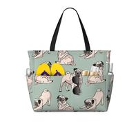 Hnnkloy Perros Pug Sentados,Bolso de playa de gran capacidad, bolso de hombro de viaje para mujer, bolso de mano impermeable.