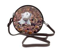 Hnnkloy Perros Westie Bokeh West Highland White Terrier,Bolso de hombro de piel sintética, bolso cruzado redondo - Bolso circular para mujer