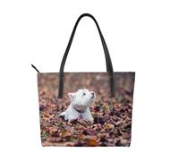 Hnnkloy Perros Westie Bokeh West Highland White Terrier,Bolso de mano de piel sintética, bolso tote de gran capacidad, bolso de hombro para mujer, ideal para el trabajo y los viajes.