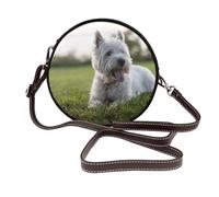 Hnnkloy Perros Westie Lawn West Highland White Terrier,Bolso de hombro de piel sintética, bolso cruzado redondo - Bolso circular para mujer