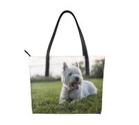 Hnnkloy Perros Westie Lawn West Highland White Terrier,Bolso de mano de piel sintética, bolso tote de gran capacidad, bolso de hombro para mujer, ideal para el trabajo y los viajes.