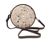 Hnnkloy Piedra natural de terrazo,Bolso de hombro de piel sintética, bolso cruzado redondo - Bolso circular para mujer