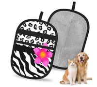 Hnnkloy Piel de Cebra y Guepardo en Blanco y Negro y Flor Rosa, Paquete de 2 Guantes para Eliminar el Pelo de Mascotas, Guantes de Aseo antiestáticos para Perros y Gatos.