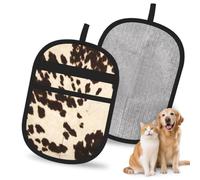 Hnnkloy Piel de Vaca marrón Estampada, Paquete de 2 Guantes para Eliminar el Pelo de Mascotas, Guantes de Aseo antiestáticos para Perros y Gatos.