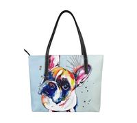 Hnnkloy Pintura de bulldog francés,Bolso de mano de piel sintética, bolso tote de gran capacidad, bolso de hombro para mujer, ideal para el trabajo y los viajes.