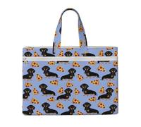 Hnnkloy Pizza Comida Perro Salchicha Lindo,Bolsa de lona para documentos con cremallera, bolso de mano, maletín para la escuela y la oficina.