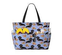Hnnkloy Pizza Comida Perro Salchicha Lindo,Bolso de playa de gran capacidad, bolso de hombro de viaje para mujer, bolso de mano impermeable.