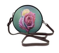 Hnnkloy Planta de pétalos de rosa de romance colorido,Bolso de hombro de piel sintética, bolso cruzado redondo - Bolso circular para mujer