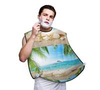 Hnnkloy Playa de estrellas de mar con palmeras impresas, Babero de afeitar para hombre, delantal para barba, recogedor de pelo de barba para hombre 107x73cm
