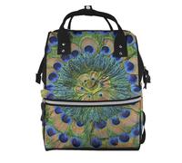 Hnnkloy Plumas de pavo real de moda.Mochila de maternidad de gran capacidad, bolso cambiador, mochila de viaje para actividades al aire libre.