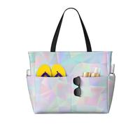 Hnnkloy Poligonal holográfico iridiscente abstracto,Bolso de playa de gran capacidad, bolso de hombro de viaje para mujer, bolso de mano impermeable.