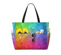 Hnnkloy Poligonal multicolor que consta de triángulos arcoíris,Bolso de playa de gran capacidad, bolso de hombro de viaje para mujer, bolso de mano impermeable.