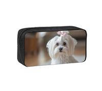 Hnnkloy Precioso Perro maltés Impreso,Estuche de lápices de Gran Capacidad, portátil, para bolígrafos, Bolsa de papelería para la Escuela y la Oficina.