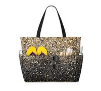 Hnnkloy Puntos dorados negros con purpurina dorada,Bolso de playa de gran capacidad, bolso de hombro de viaje para mujer, bolso de mano impermeable.