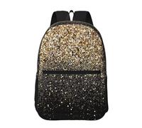 Hnnkloy Puntos dorados negros con purpurina dorada,Mochila informal de 17 pulgadas con bolsillos, resistente al agua, para la escuela.