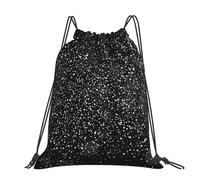 Hnnkloy Purpurina plateada brillante sobre fondo negro,Mochila con cordón unisex, bolsa deportiva para gimnasio, mochila informal para el día a día.