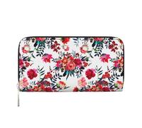 Hnnkloy Ramos Florales Brillantes y Elegantes en Rojo y Azul Marino,Carteras de Cuero PU de Gran Capacidad para Hombres y Mujeres.