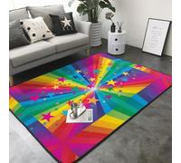 Hnnkloy Rayos de Confeti de arcoíris y Estrellas, Alfombra Grande Antideslizante para Sala de Estar o Dormitorio, 208 x 148 cm.