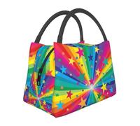 Hnnkloy Rayos de confeti de arcoíris y estrellas,Bolsa de almuerzo portátil, bolsa isotérmica, fiambrera duradera, bolsa térmica reutilizable.