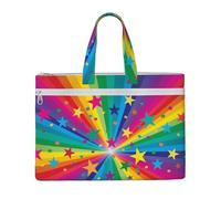 Hnnkloy Rayos de confeti de arcoíris y estrellas,Bolsa de lona para documentos con cremallera, bolso de mano, maletín para la escuela y la oficina.