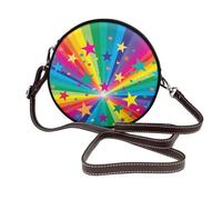 Hnnkloy Rayos de confeti de arcoíris y estrellas,Bolso de hombro de piel sintética, bolso cruzado redondo - Bolso circular para mujer