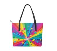 Hnnkloy Rayos de confeti de arcoíris y estrellas,Bolso de mano de piel sintética, bolso tote de gran capacidad, bolso de hombro para mujer, ideal para el trabajo y los viajes.