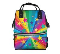 Hnnkloy Rayos de confeti de arcoíris y estrellas.Mochila de maternidad de gran capacidad, bolso cambiador, mochila de viaje para actividades al aire libre.