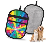 Hnnkloy Rayos de Confeti de arcoíris y Estrellas, Paquete de 2 Guantes para Eliminar el Pelo de Mascotas, Guantes de Aseo antiestáticos para Perros y Gatos.