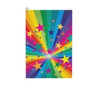 Hnnkloy Rayos de Confeti de arcoíris y Estrellas, Toallas de Golf portátiles Tipo gofre de 41 x 61 cm con Clip de mosquetón para Bolsa de Golf.