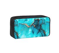 Hnnkloy Remolinos Abstractos de Oro Verde Azulado de Moda,Estuche de lápices de Gran Capacidad, portátil, para bolígrafos, Bolsa de papelería para la Escuela y la Oficina.