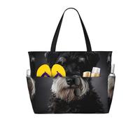 Hnnkloy Retrato de Schnauzer Gris Oscuro,Bolso de playa de gran capacidad, bolso de hombro de viaje para mujer, bolso de mano impermeable.