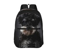 Hnnkloy Retrato de Schnauzer Gris Oscuro,Mochila informal de 17 pulgadas con bolsillos, resistente al agua, para la escuela.