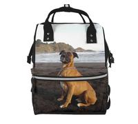 Hnnkloy Retrato de un perro bóxer marrón en la playa.Mochila de maternidad de gran capacidad, bolso cambiador, mochila de viaje para actividades al aire libre.