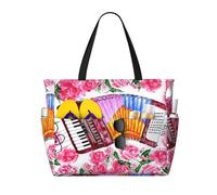 Hnnkloy Rosa de flor de acordeón de acuarela,Bolso de playa de gran capacidad, bolso de hombro de viaje para mujer, bolso de mano impermeable.