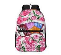 Hnnkloy Rosa de flor de acordeón de acuarela,Mochila informal de 17 pulgadas con bolsillos, resistente al agua, para la escuela.