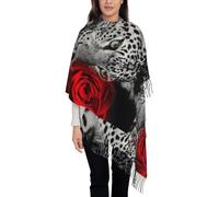 Hnnkloy Rosa roja leopardo,Bufanda grande de cachemira sintética para mujer, chal ligero con borlas, 197 x 72 cm