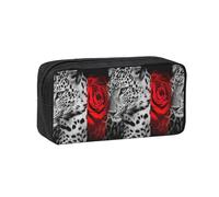 Hnnkloy Rosa roja Leopardo,Estuche de lápices de Gran Capacidad, portátil, para bolígrafos, Bolsa de papelería para la Escuela y la Oficina.