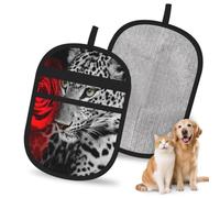 Hnnkloy Rosa roja Leopardo, Paquete de 2 Guantes para Eliminar el Pelo de Mascotas, Guantes de Aseo antiestáticos para Perros y Gatos.