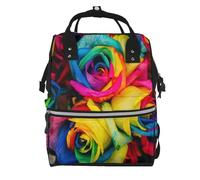 Hnnkloy Rosas de pétalos arcoíris.Mochila de maternidad de gran capacidad, bolso cambiador, mochila de viaje para actividades al aire libre.