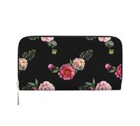 Hnnkloy Rosas Rojas y Rosadas con Estampado Floral Vintage sobre Fondo Negro,Carteras de Cuero PU de Gran Capacidad para Hombres y Mujeres.