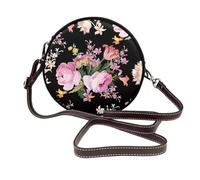 Hnnkloy Rosas rosadas vintage sobre fondo natural,Bolso de hombro de piel sintética, bolso cruzado redondo - Bolso circular para mujer