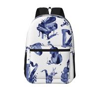 Hnnkloy Saxofón de blues, piano, violonchelo, bajo,Mochila informal de 17 pulgadas con bolsillos, resistente al agua, para la escuela.