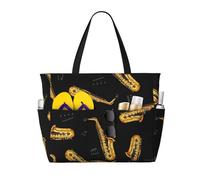 Hnnkloy Saxofón y música,Bolso de playa de gran capacidad, bolso de hombro de viaje para mujer, bolso de mano impermeable.