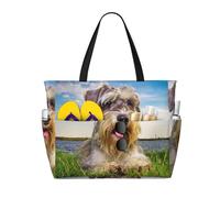 Hnnkloy Schnauzer Mascotas de césped Perros grises Chnauzer,Bolso de playa de gran capacidad, bolso de hombro de viaje para mujer, bolso de mano impermeable.