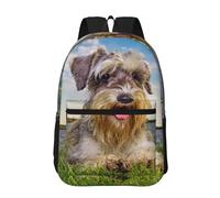 Hnnkloy Schnauzer Mascotas de césped Perros grises Chnauzer,Mochila informal de 17 pulgadas con bolsillos, resistente al agua, para la escuela.