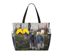 Hnnkloy Schnauzer miniatura, mascotas de césped, perros grises,Bolso de playa de gran capacidad, bolso de hombro de viaje para mujer, bolso de mano impermeable.
